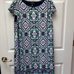 Liz Claiborne Navy and Emerald Patterned Midi Dress